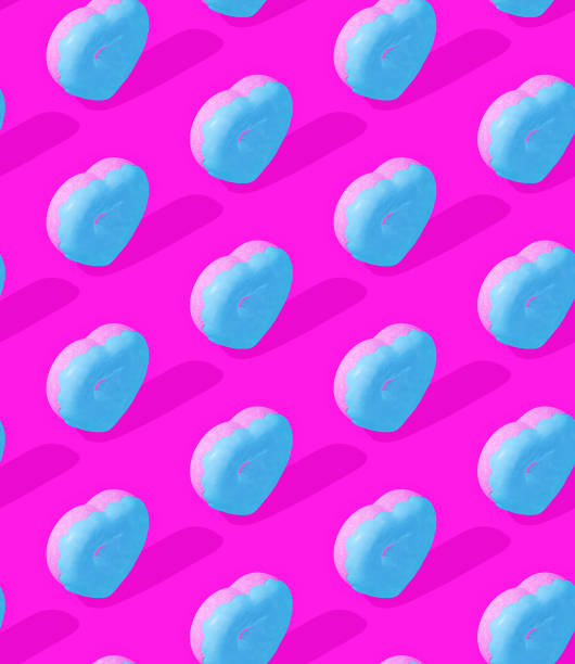 istock Seamless 3d rendern isometric pattern.  Minimal design. Donuts Heart, sweet candy shop, Valentine's Day, party concept 1346696515