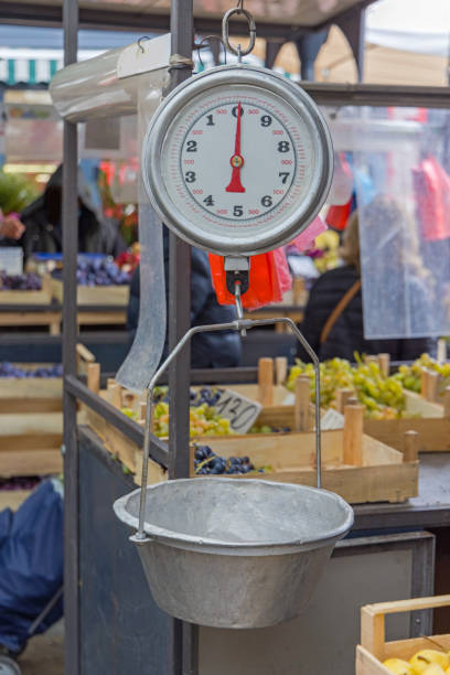 Hanging Mechanical Scales at Farmers Market Stall