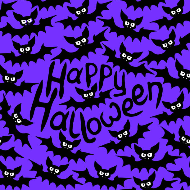 Vector frame with vampire bats and Happy Halloween lettering. Border, decor for greeting card, invitation, party poster in flat style. Vector frame with vampire bats and Happy Halloween lettering. Border, decor for greeting card, invitation, party poster in flat style. flock of bats stock illustrations