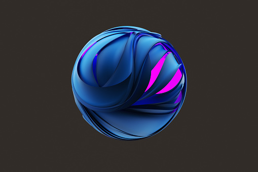 Spherical blue structure with glowing core made of growing layers, CGI.