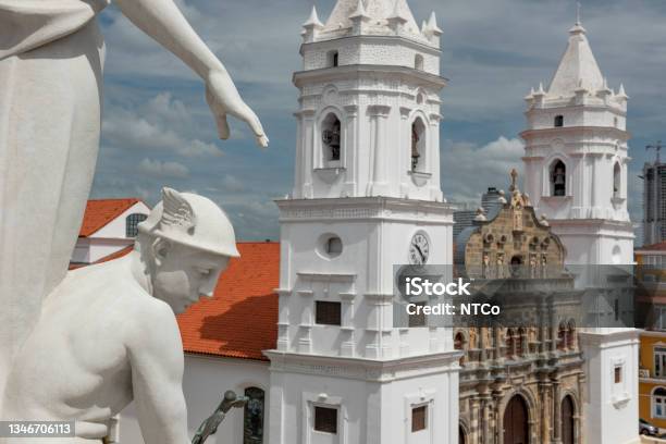 Metropolitan Cathedral Towers In The Old Quarter Stock Photo - Download Image Now - Casco Viejo, Panama, Panama City - Panama