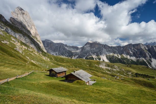 istock Hats for resting during the hike on Seceda plateau in Dolomites Alps, Odle mountain range, South Tyrol, Italy, Europe 1346706807