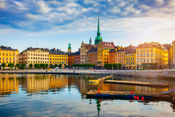 Cityscape of Gamla Stan city district in central Stockholm, Sweden stock photo