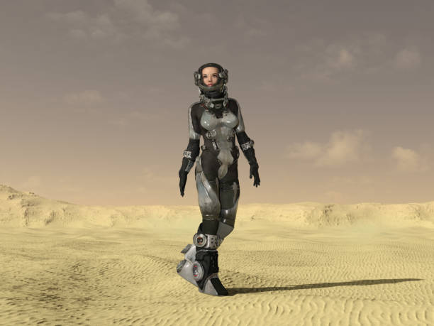 istock Female astronaut in an extraterrestrial desert landscape 1346715077