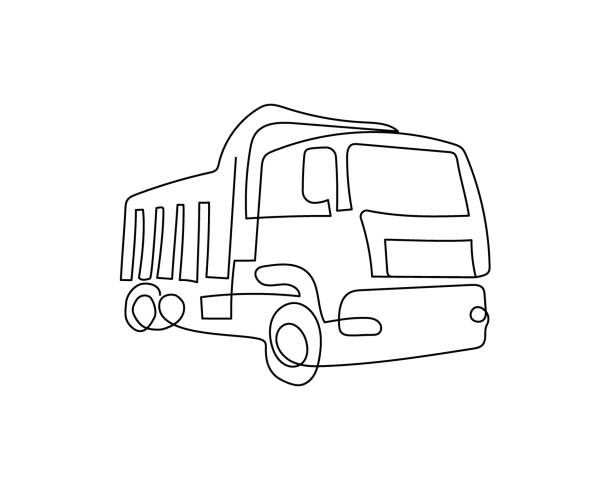 Dump truck continuous line drawing. One line art of commercial vehicle, truck, lorry. Dump truck continuous line drawing. One line art of commercial vehicle, truck, lorry. Hand drawn vector illustration. truck drawings stock illustrations