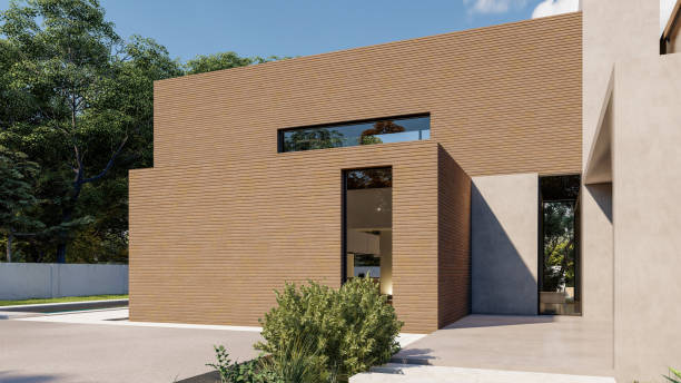 istock Big contemporary villa in dark wood, side view 1346718981