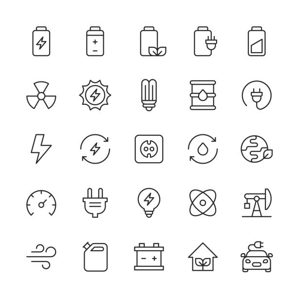 Power and Energy Line Icons. Editable Stroke. Pixel Perfect. For Mobile and Web. Contains such icons as Atom, Battery, Coal, Ecology, Electric Car, Energy, Environment, Fuel, Gas, Global Warming, Nature, Nuclear, Power, Recycling, Solar, Wind. 25 Power and Energy Outline Icons. Atom, Battery, Biofuel, Clean Energy, Coal, Eco, Ecology, Electric Car, Electricity, Electricity Plug, Energy, Environment, Factory, Fire, Fuel, Gas, Global Warming, Green Energy, Light, Lightbulb, Nature, Nuclear Energy, Off Switch, Performance, Petrol Station, Power, Recycling, Renewable, Smart Home, Smartphone, Solar, Solar Energy, Solar Panel, Sun, Technology, Thunder, Trash Can, Wind, Wind Energy, Windmill. iphone-battery stock illustrations