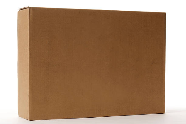 istock Isolated shot of standing blank cardboard box on white background 134672084