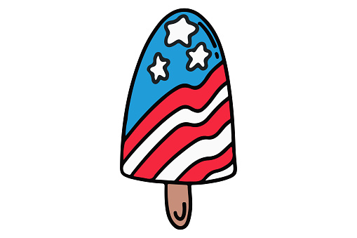Ice-cream in American flag. Independence day in USA. Ice cream illustration in American style. Flat style.