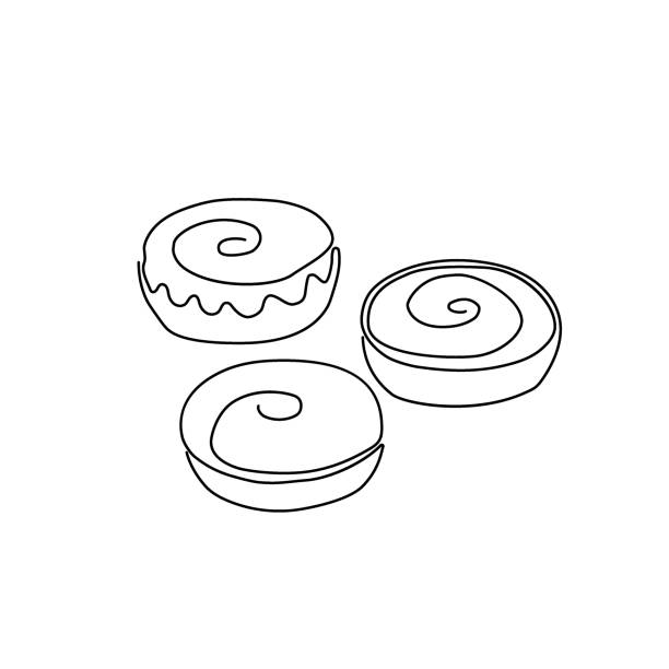 bildbanksillustrationer, clip art samt tecknat material och ikoner med donut one line art. continuous line drawing of bun, cake, muffin. - cafe buns eating