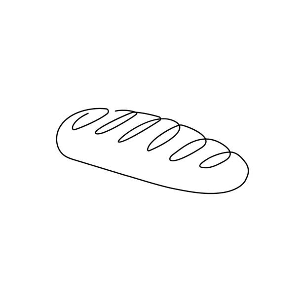 Loaf of bread one line art. Continuous line drawing of White bread. Loaf of bread one line art. Continuous line drawing of White bread. Hand drawn vector illustration. french food stock illustrations