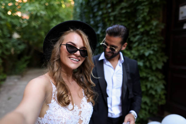 ethnic couple at engagement or wedding. young turkish people together in love with blue dress and suit