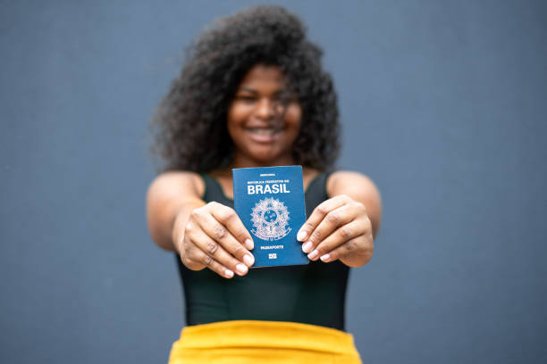 Woman with Brazilian passport stock photo