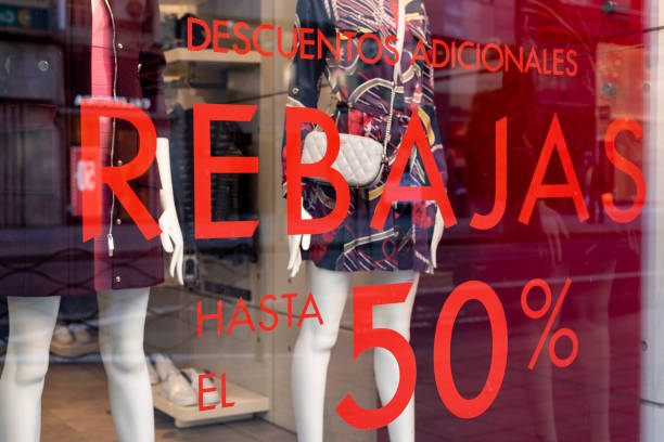istock A display window with advertising reduced prices. 1346727497