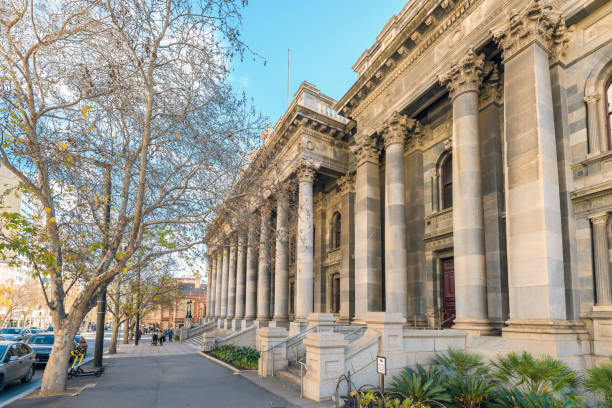 Adelaide, South Australia - August 4, 2019: Old Parliament House building in Adelaide city  viewed along the North Terrace on a day