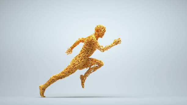 istock Running man made of abstract wires. Chaos and mindfulness concept. This is a 3d render illustration 1346729184