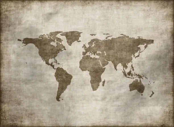 Photo of Aged style world map, paper texture background