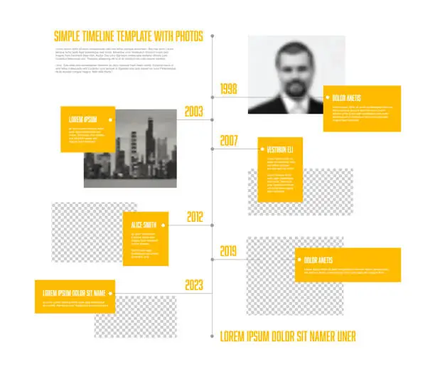 Vector illustration of Simple minimalistic vertical photo timeline template with yellow accent