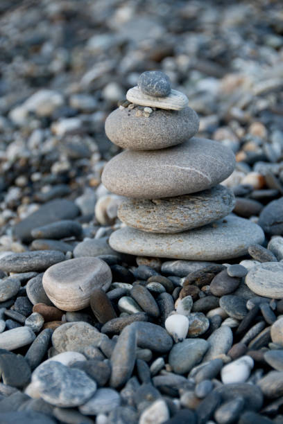 Stacking up stones at Qixingtan beach in Hualien city, Taiwan stock photo