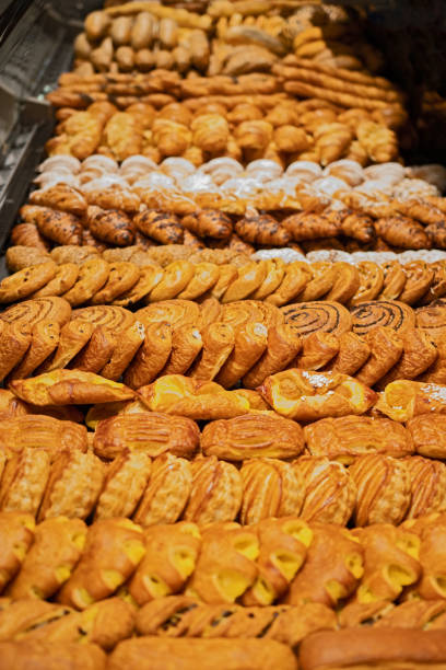 istock Freshly baked French pastries in a display. 1346734074