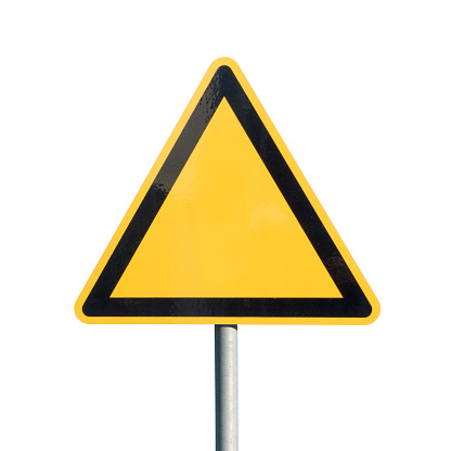 Yellow empty triangle sign on white background