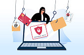 istock Hacker and Cyber criminals phishing stealing private personal data, user login, password, document, email and card. 1346734927
