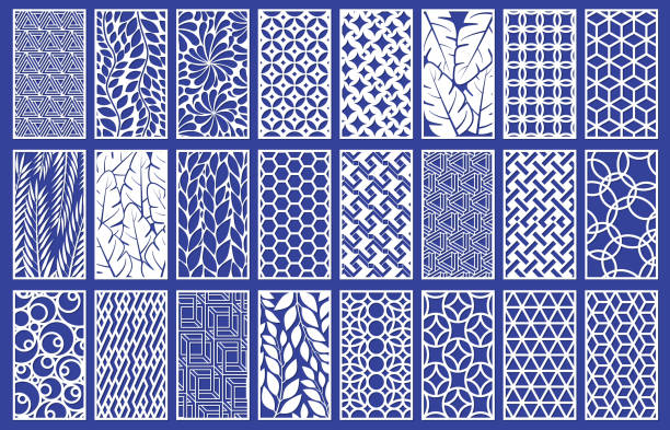 декоративный шаблон панелей лазерной резки с абстрактной текстурой. набор векторных иллюстраций геометрической и цветочной лазерной резк - snipping stock illustrations
