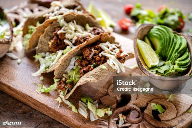 Taco Boats Stock Photo - Download Image Now - Taco, Walnut, Salad