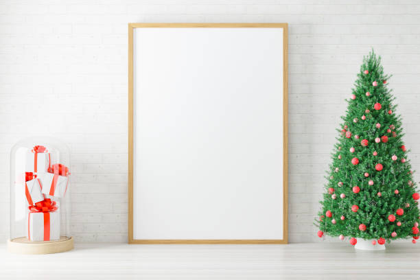 istock Mockup poster photo frame with christmas decoration. 1346740133