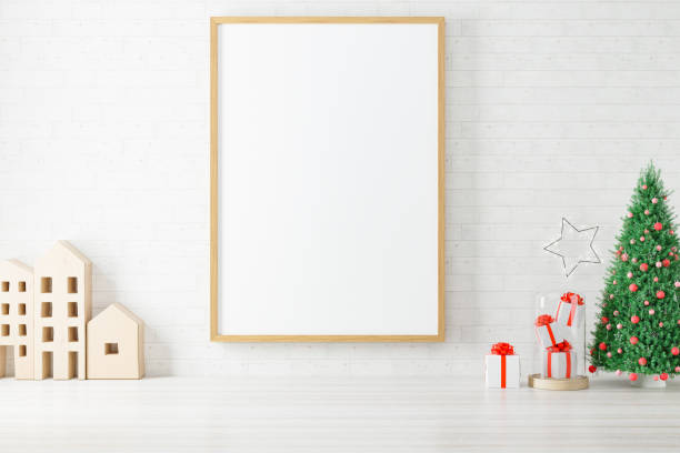 istock Mockup poster photo frame with christmas decoration. 1346740134