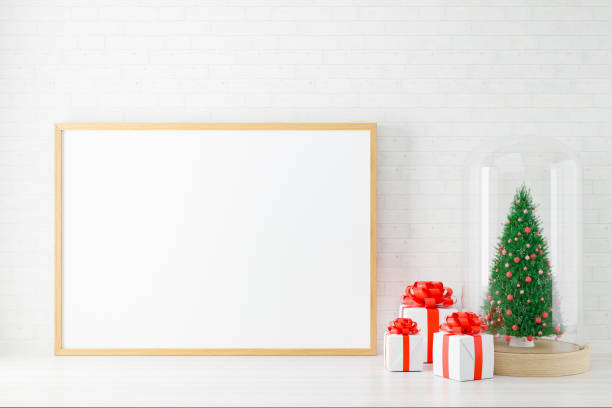 istock Mockup poster photo frame with christmas decoration. 1346740140