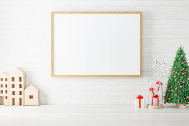 istock Mockup poster photo frame with christmas decoration. 1346740141
