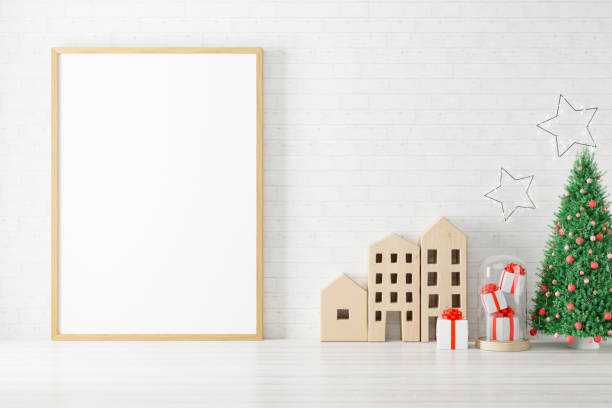 istock Mockup poster photo frame with christmas decoration. 1346740142