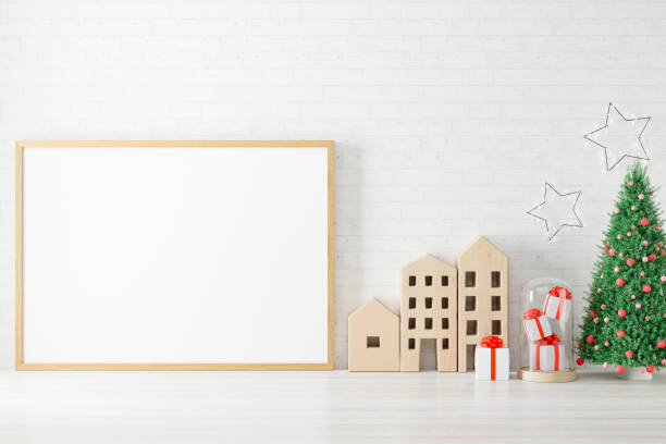 istock Mockup poster photo frame with christmas decoration. 1346740148