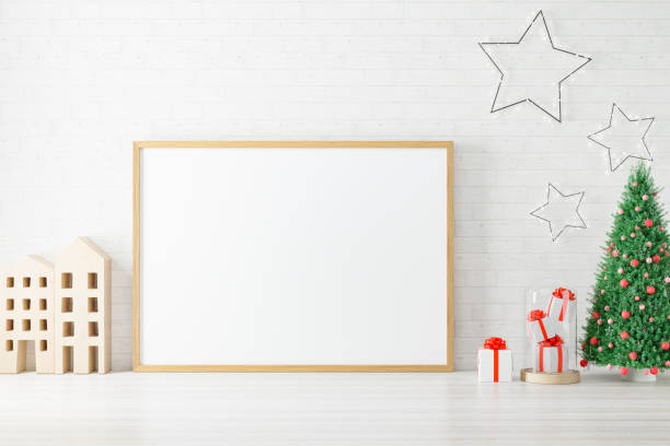 istock Mockup poster photo frame with christmas decoration. 1346740157