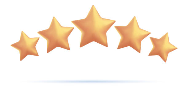 istock 3D vector concept, five stars, best rating, customer feedback, positive review. Winner award First place stars. 1346741005