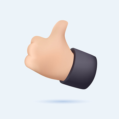 Thumb up 3D icon. Vector like and love icon. Ready like and love button for website and mobile app. Hand like icon vector for web, computer and mobile app. Notification 3D illustration free to use.