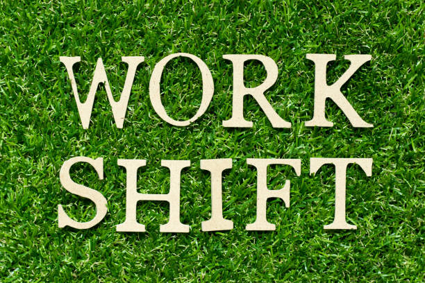 istock Wood letter in word work shift on green grass background 1346742264