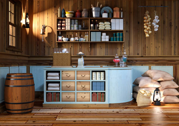 3D rendering of a vintage shop interior