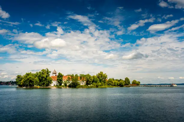 look to the monastery on Frauenchiemsee island .It is a very famous tourist attraction in Bavaria.
