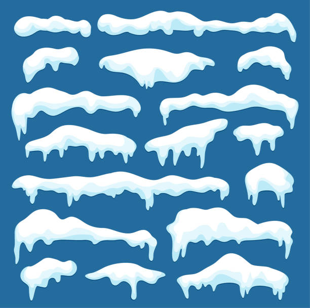 White snow caps set on blue background Vector illustration of the white snow caps set. snowcapped mountain stock illustrations
