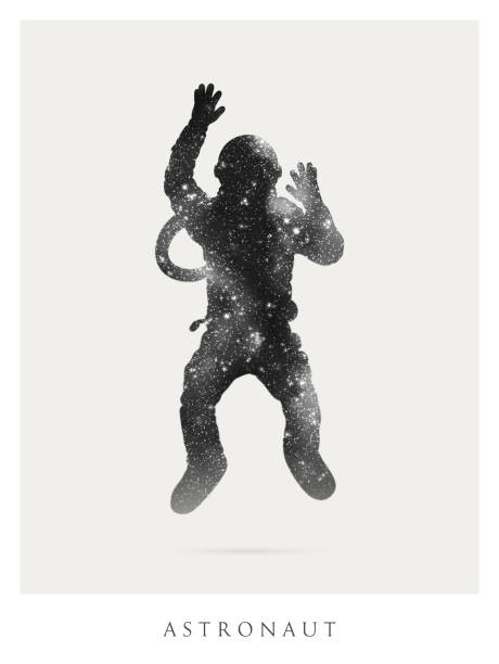 Lonely astronaut Cosmonaut isolated silhouette. Man in spacesuit astronaut silhouettes stock illustrations