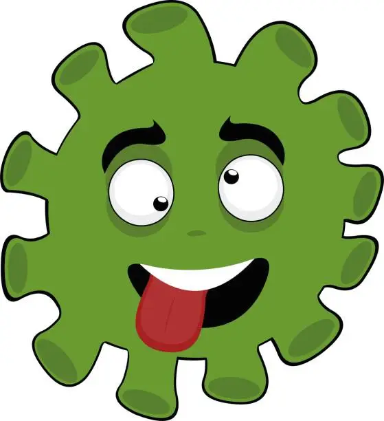 Vector illustration of cartoon bacteria, virus or microbe character, crazy and stupid expression