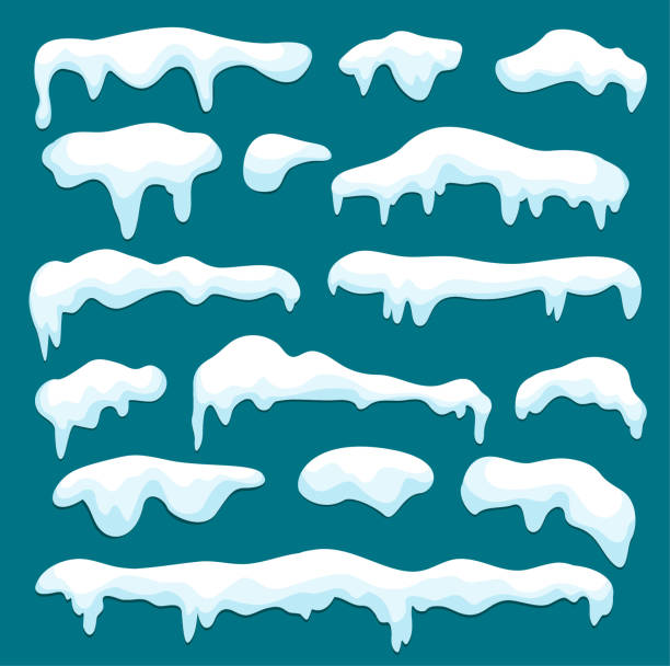 ilustraciones, imágenes clip art, dibujos animados e iconos de stock de casquetes de nieve blancos sobre fondo azul - snowdrift