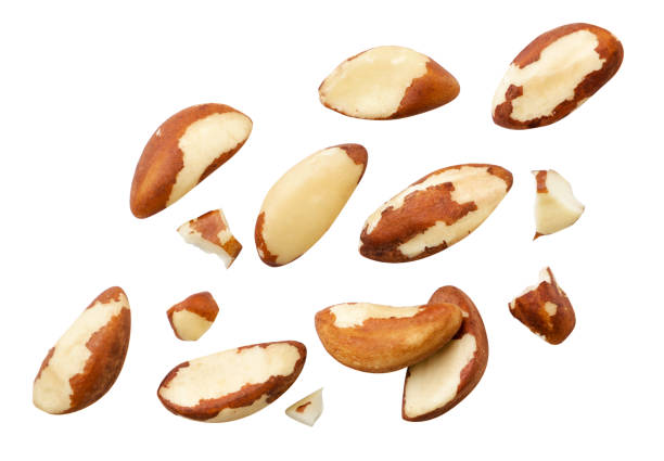 istock Brazil nuts are falling on a white background, cut out. Isolated 1346753571
