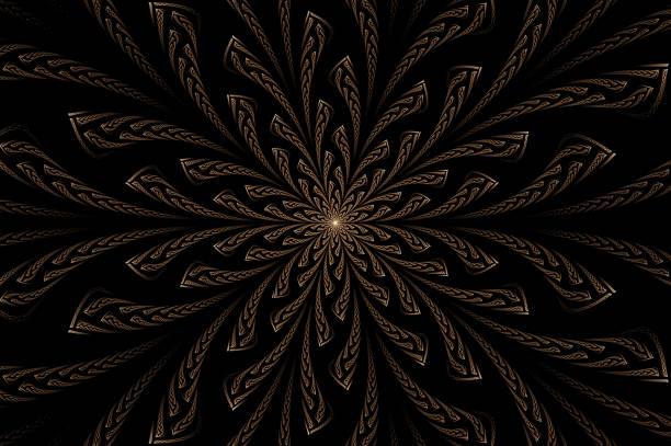Computer generated abstract illustration Beautiful fractal Golden flower wall  pattern, Kaleidoscope design background, Abstract Concept Unique Mandala Kaleidoscopic creative inimitable graphic design