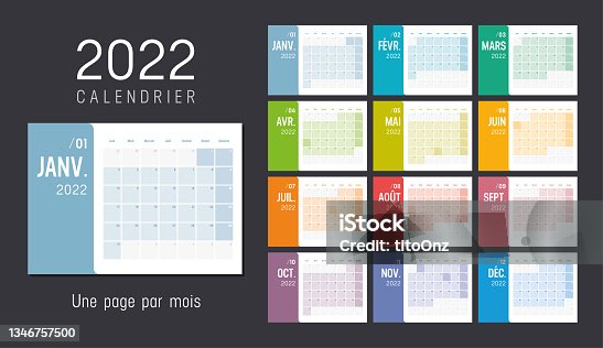 istock Colorful 2022 horizontal monthly French calendar 1346757500