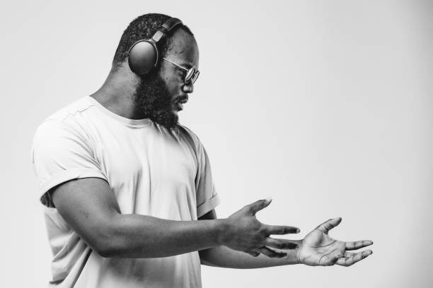 istock Portrait of beard African American rapper in the studio 1346758716