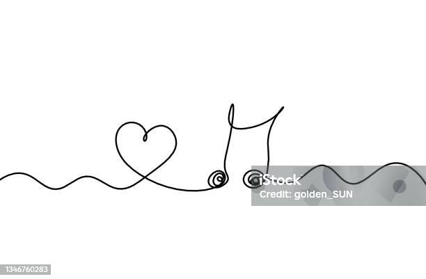 Heart Note Draw Line Abstract Whole Note With Heart As Continuous Lines Drawing On White ...