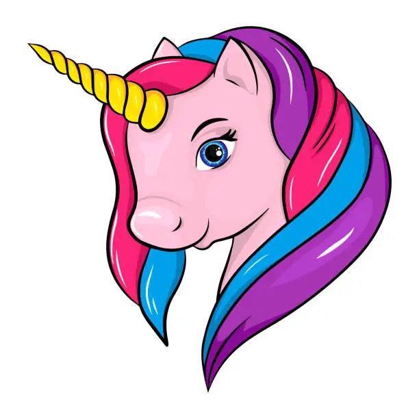 Vector illustration of Cute cartoon unicorn.